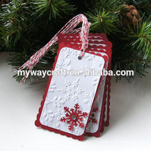 Rectangle die cut edge embossed poinsettia christmas gift tags in snowflake pattern